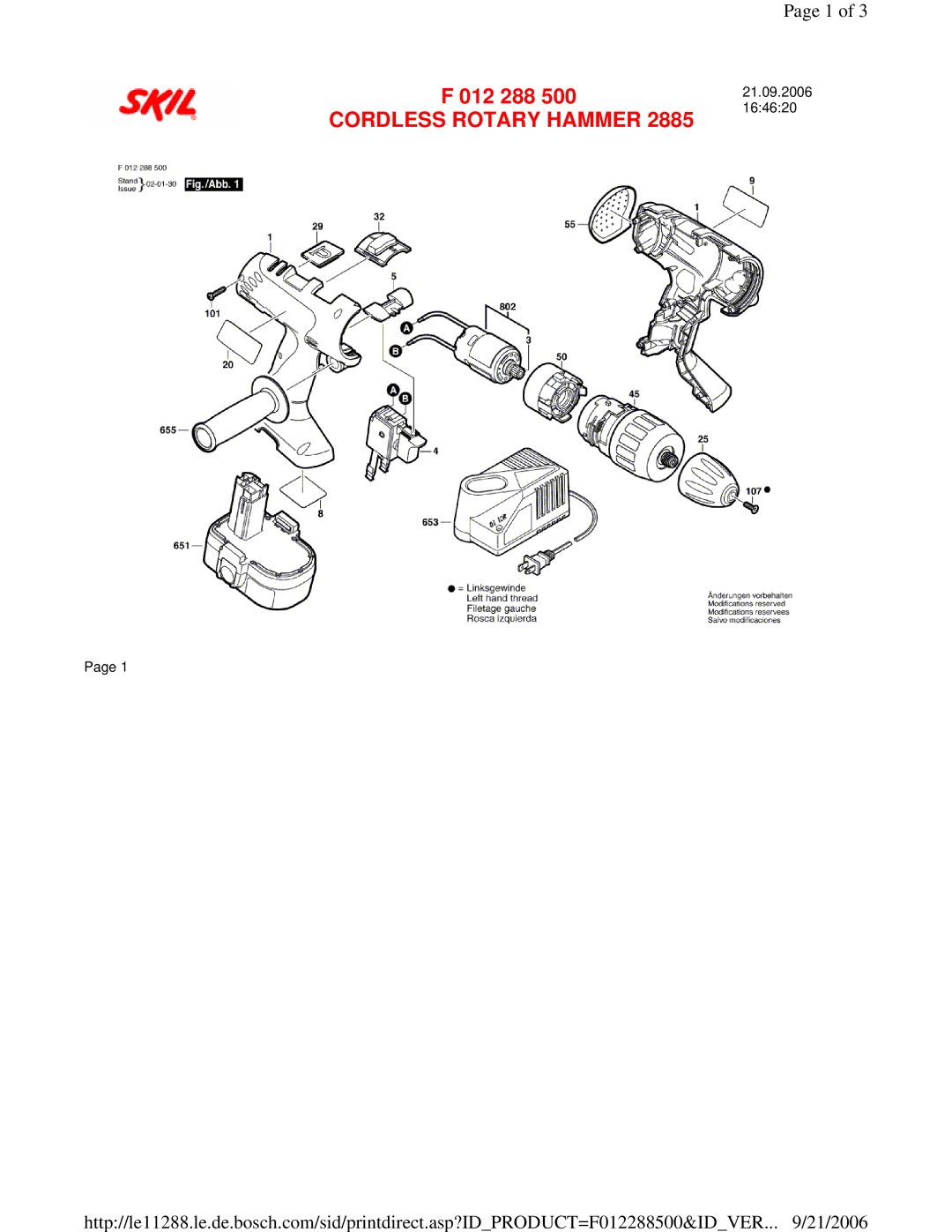 Skil F 012 288 500 manual Cordless Rotary Hammer 