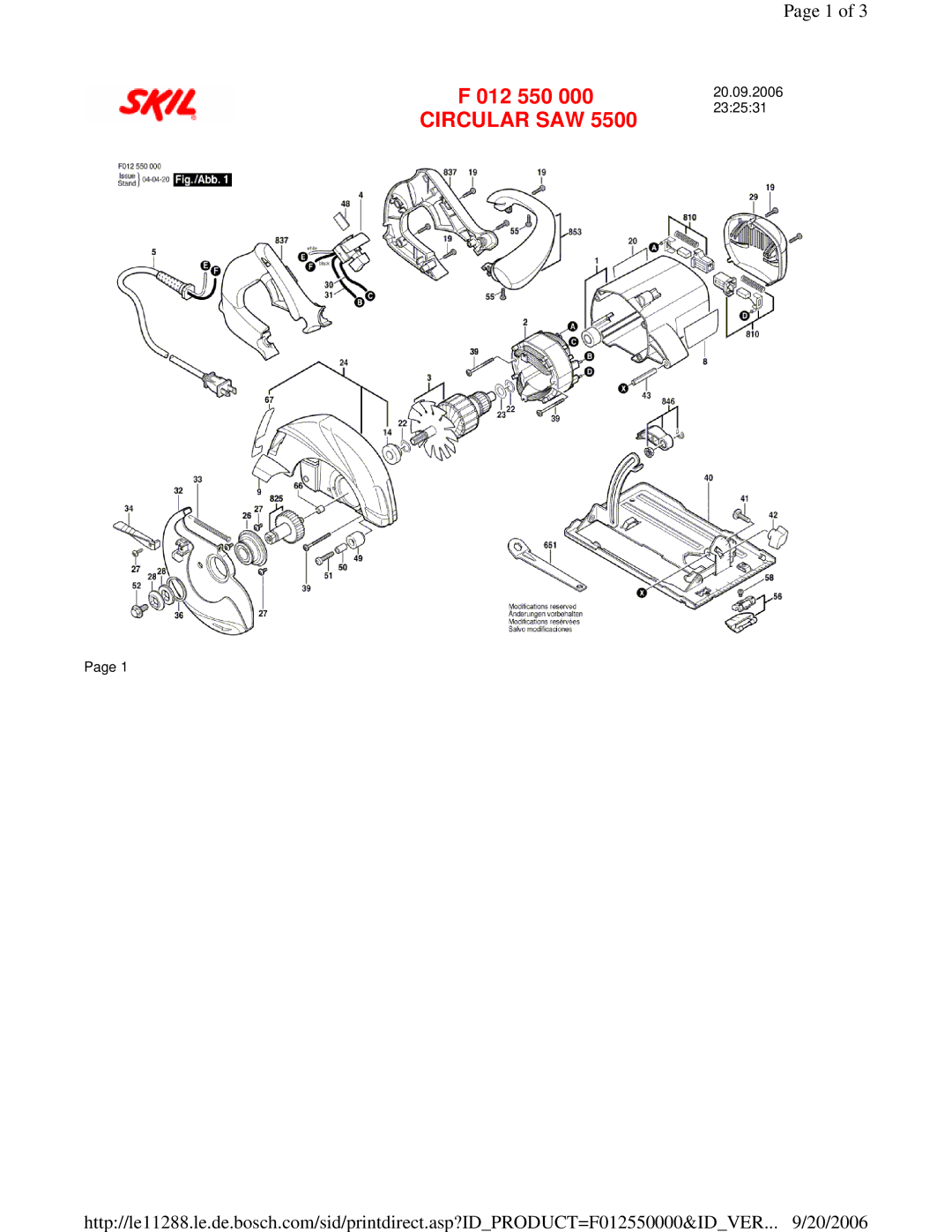 Skil F 012 550 000 manual Circular SAW 