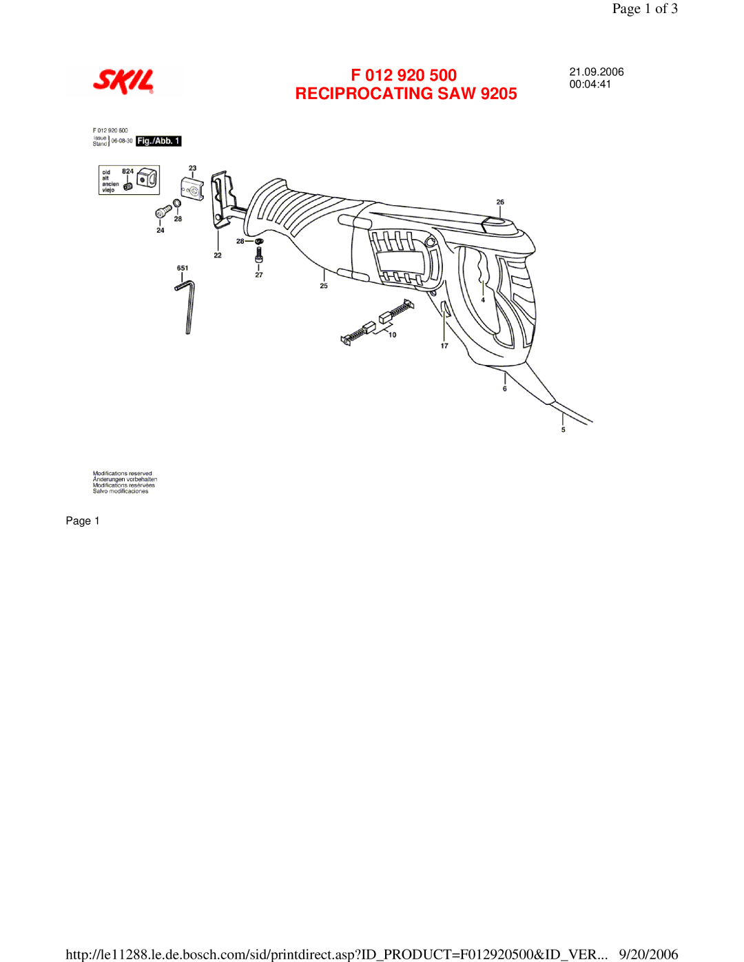 Skil F 012 920 500 manual Reciprocating SAW 