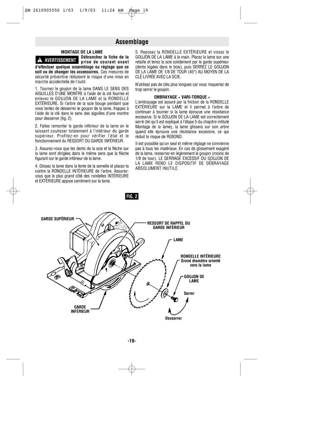 Skil HD5510 manual Assemblage, Embrayage « VARI-TORQUE » 