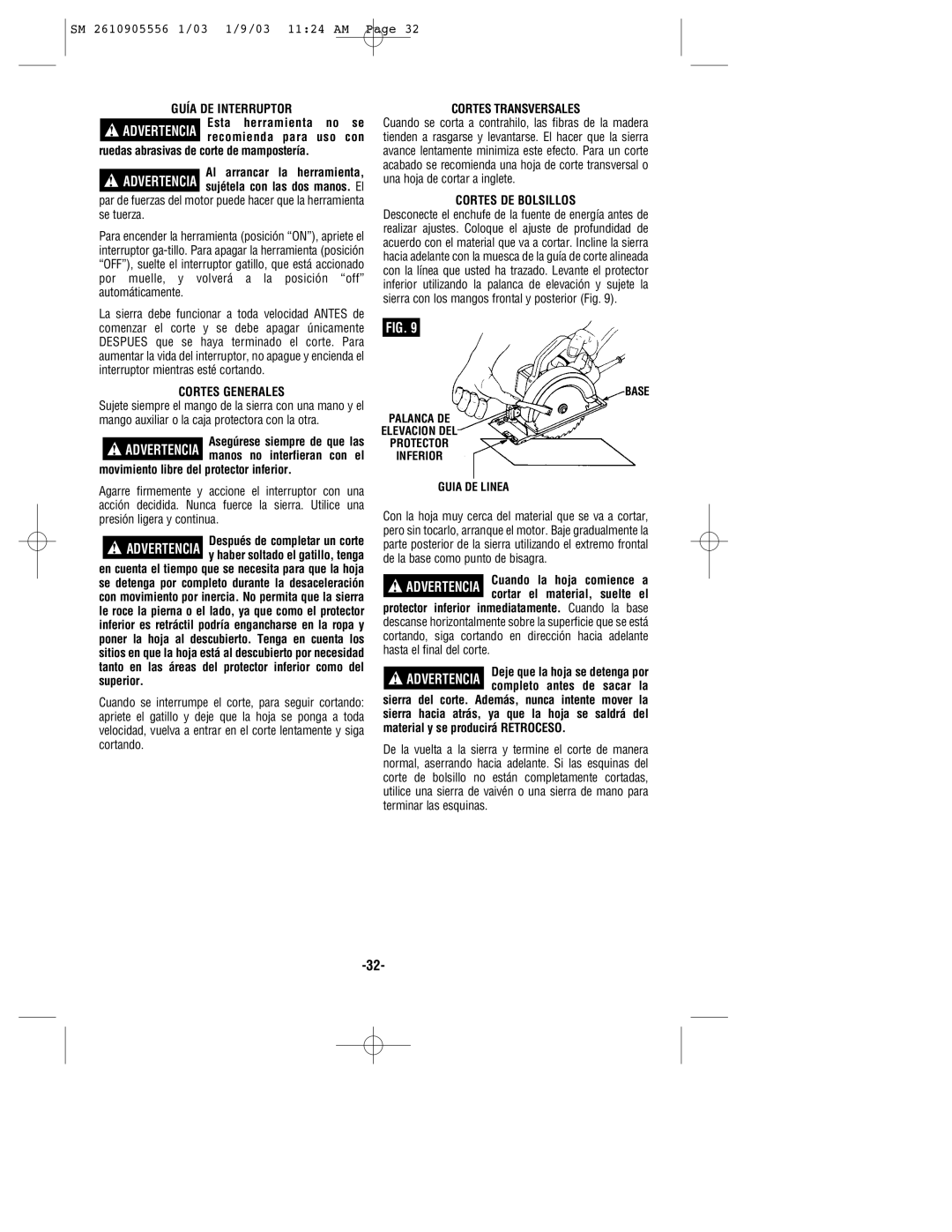 Skil HD5510 manual Guía DE Interruptor, Cortes Generales, Cortes Transversales, Cortes DE Bolsillos 