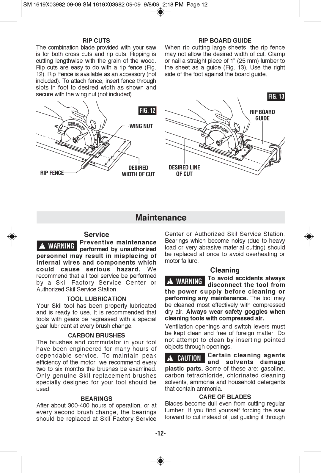 Skil HD5687M manual Maintenance, Cleaning 