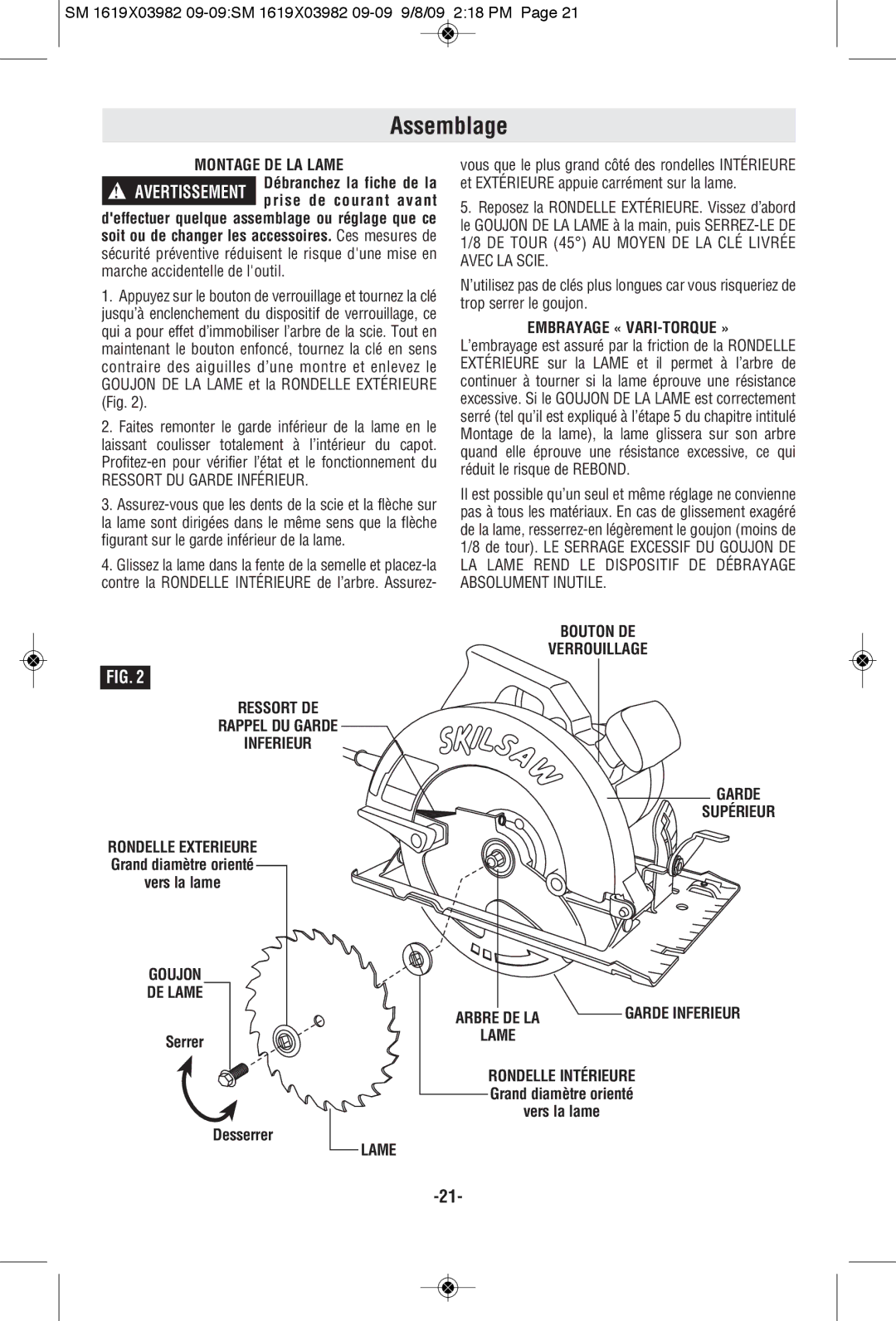 Skil HD5687M manual Assemblage 