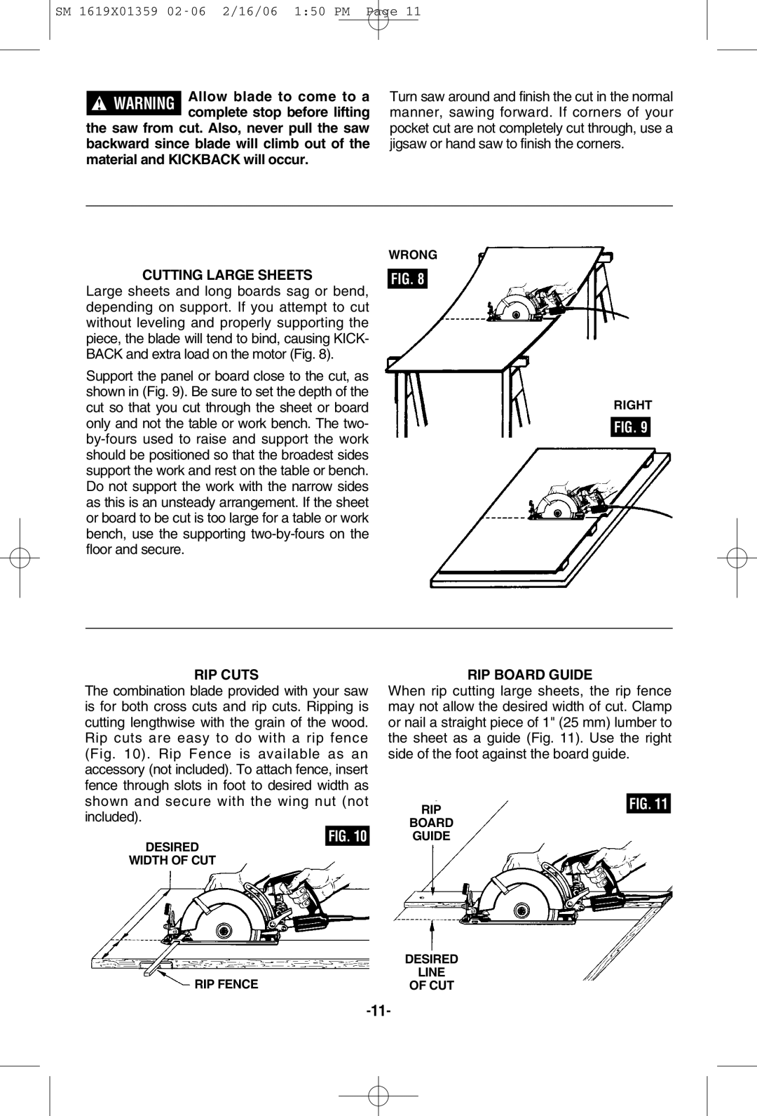 Skil HD5860 manual Cutting Large Sheets, RIP Cuts, RIP Board Guide 