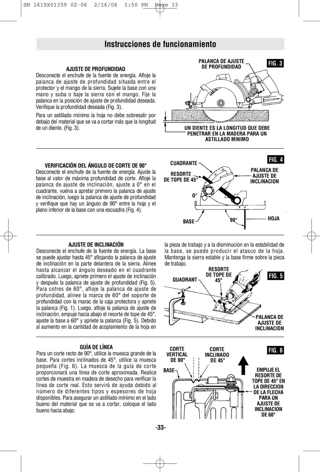 Skil HD5860 manual Instrucciones de funcionamiento, Ajuste DE Profundidad, Ajuste DE Inclinación, Guía DE Línea 