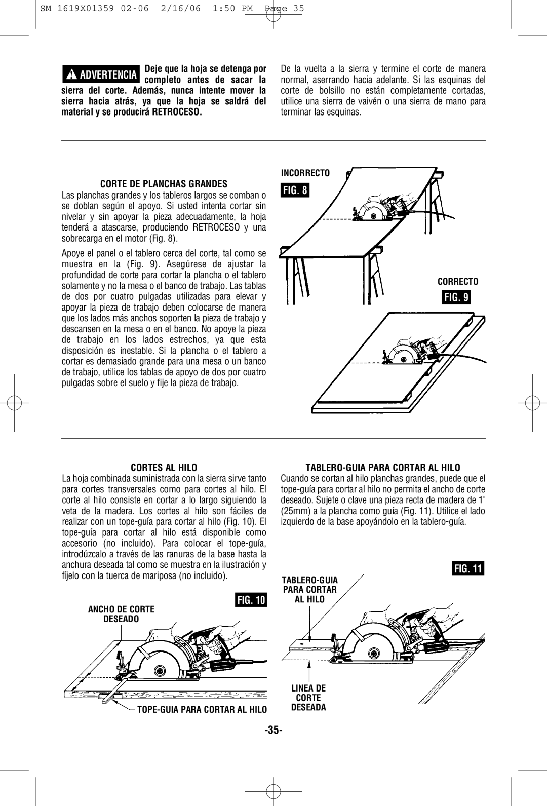 Skil HD5860 manual Corte DE Planchas Grandes, Cortes AL Hilo, TABLERO-GUIA Para Cortar AL Hilo 