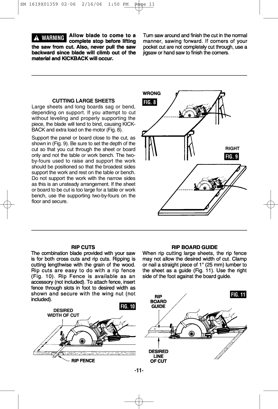 Skil HD5860 manual Cutting Large Sheets, Rip Cuts, Rip Board Guide 