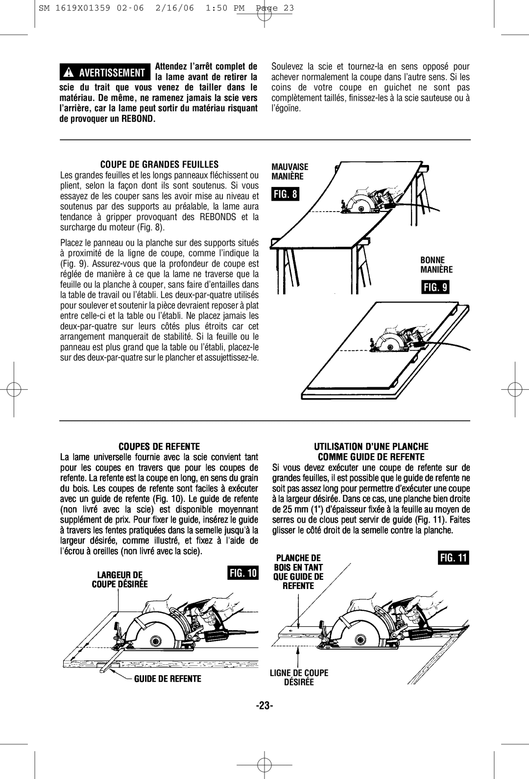 Skil HD5860 manual Coupe De Grandes Feuilles, Coupes De Refente, Utilisation D’Une Planche Comme Guide De Refente, Fig 