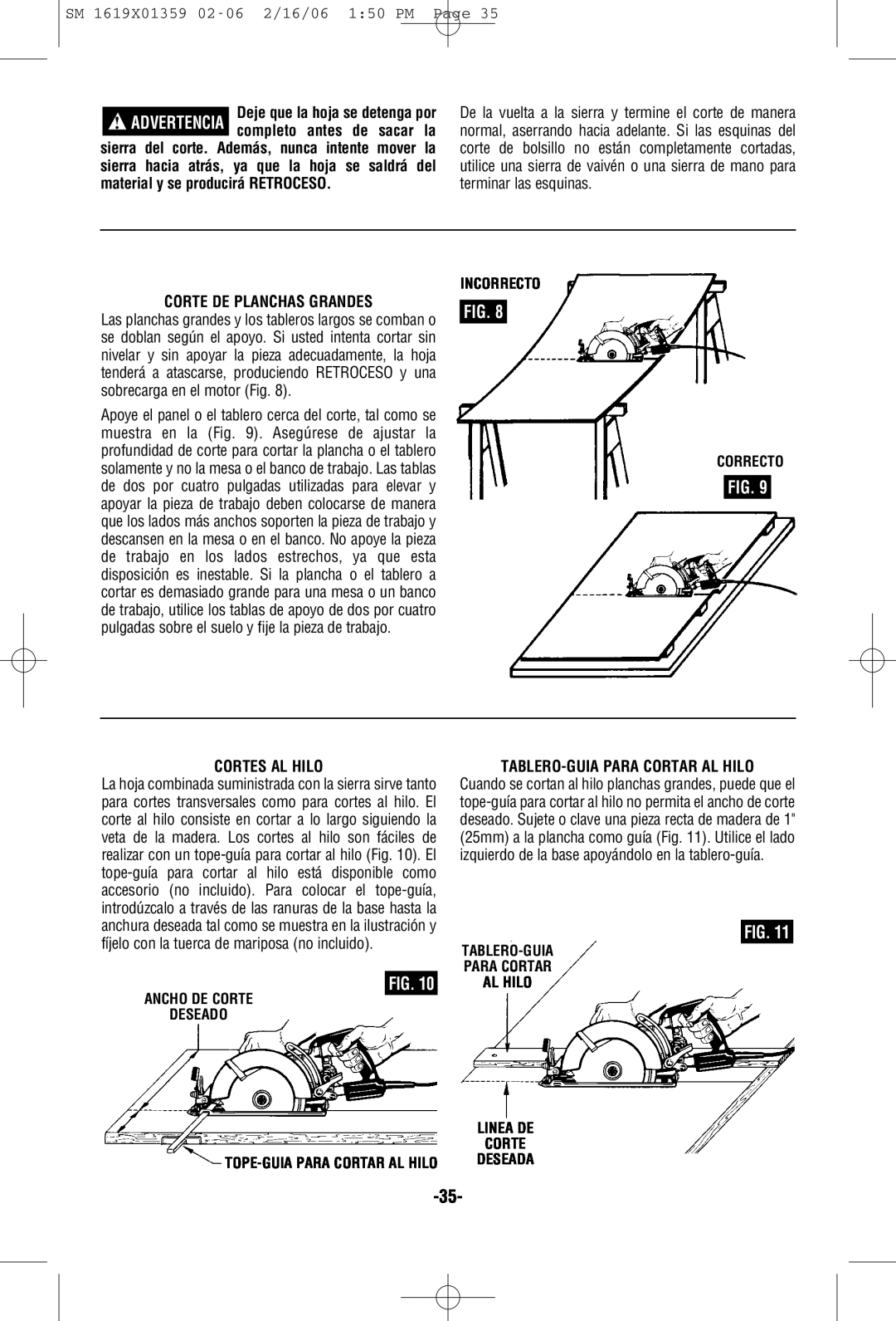 Skil HD5860 manual Corte De Planchas Grandes, Cortes Al Hilo, Tablero-Guiapara Cortar Al Hilo 