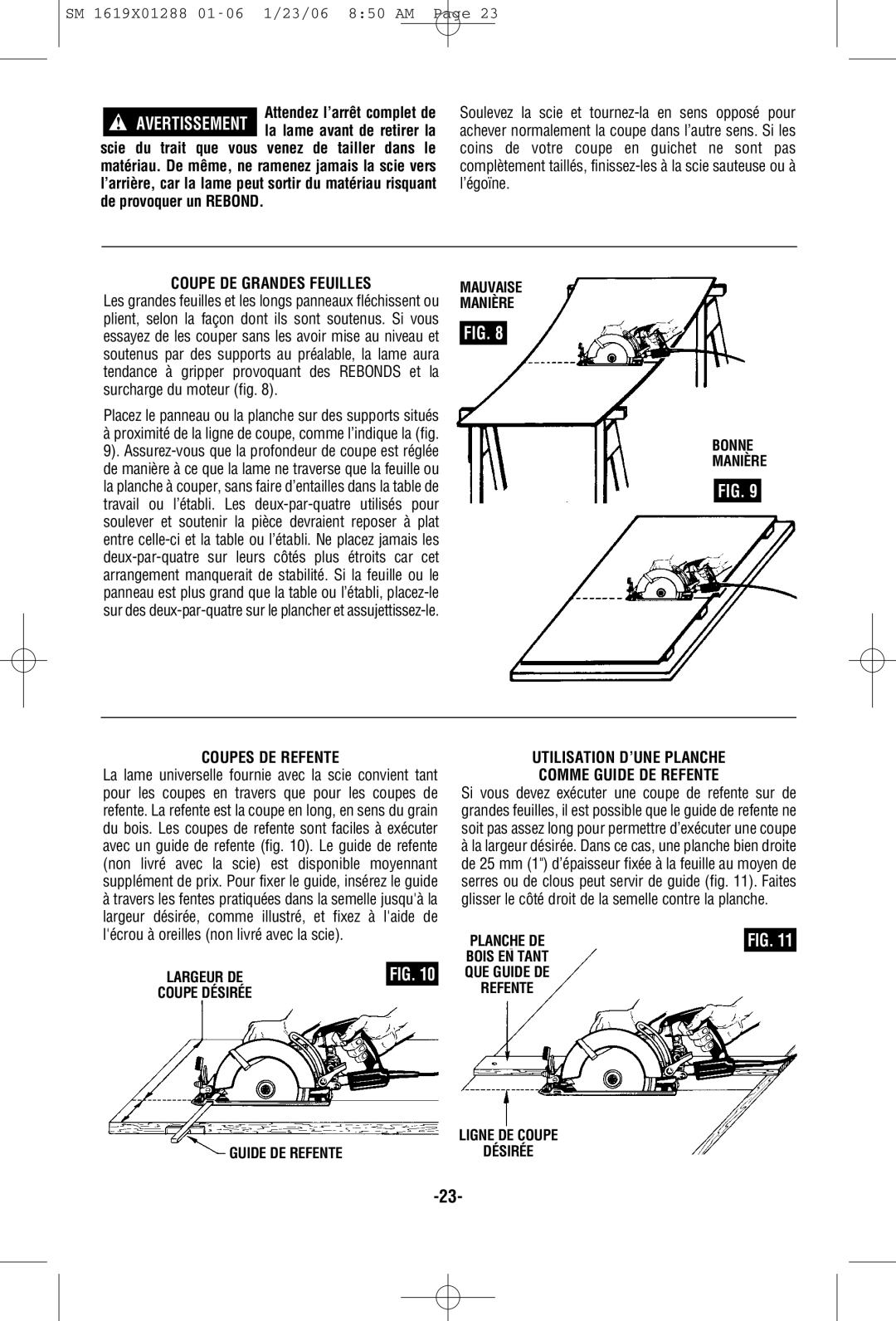 Skil HD77M manual Coupe DE Grandes Feuilles, Coupes DE Refente, Utilisation D’UNE Planche Comme Guide DE Refente 