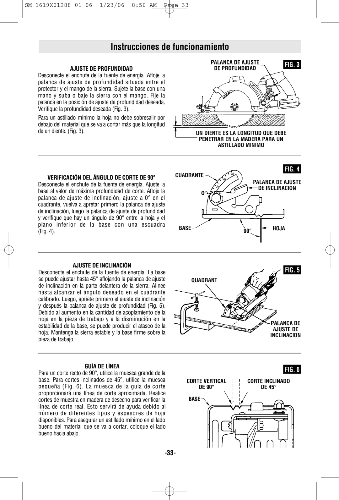 Skil HD77M manual Instrucciones de funcionamiento, Ajuste DE Profundidad, Ajuste DE Inclinación, Guía DE Línea 