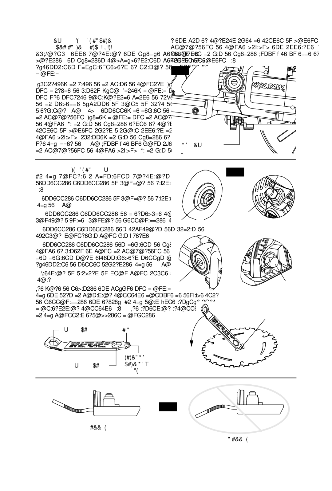 Skil MAG77LT VIS DE Réglage Utilisation DE LA CLÉ, Éjection du diamant du trou pour arbre de la lame coin, CLÉ DE 9/16 PO 