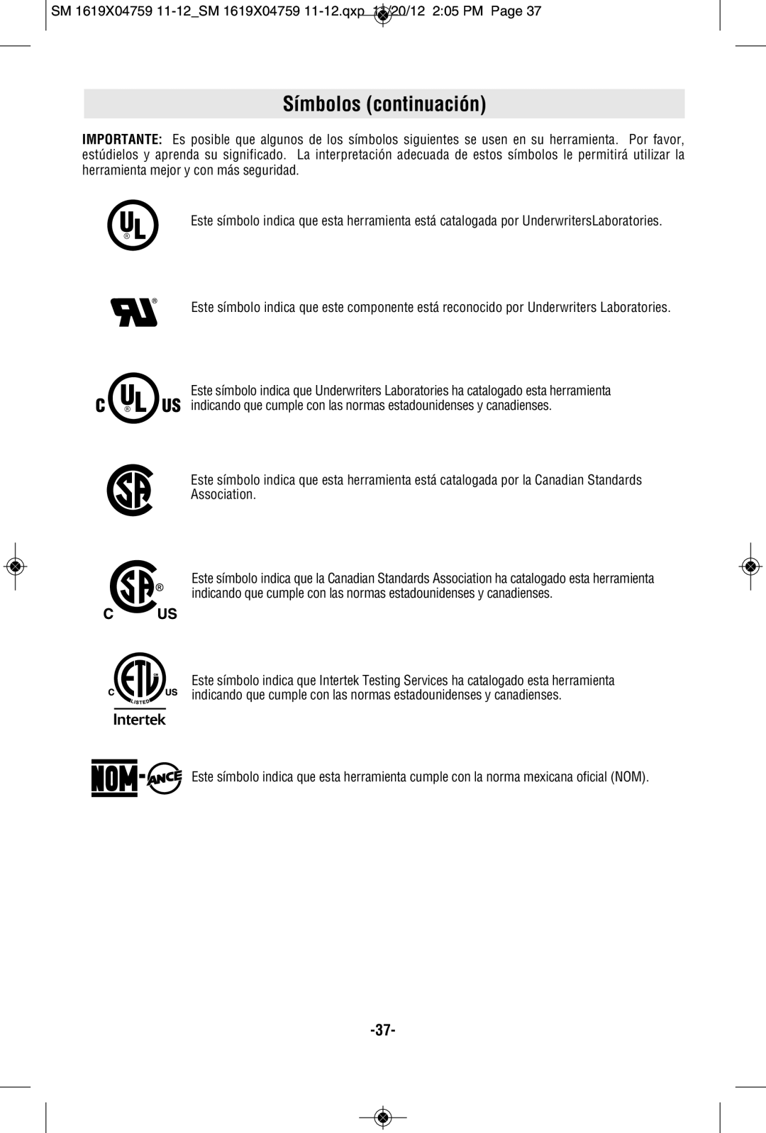 Skil MAG77LT manual Símbolos continuación 