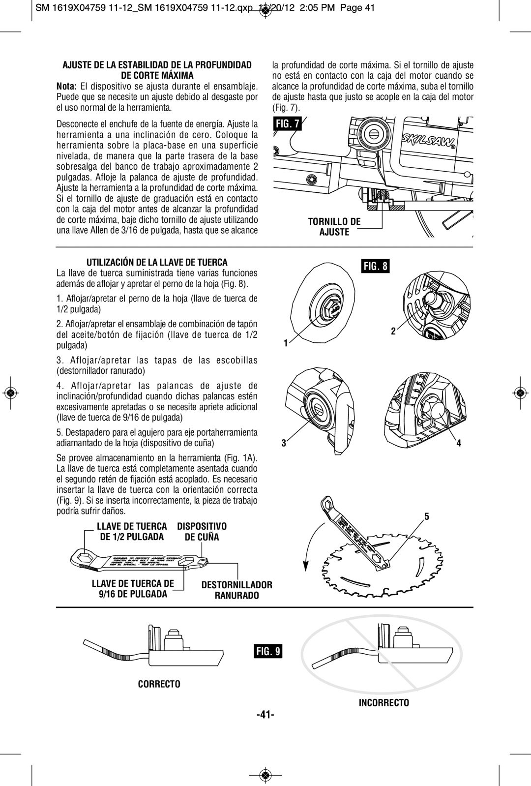 Skil MAG77LT manual DE Corte Máxima, Tornillo DE Ajuste Utilización DE LA Llave DE Tuerca 