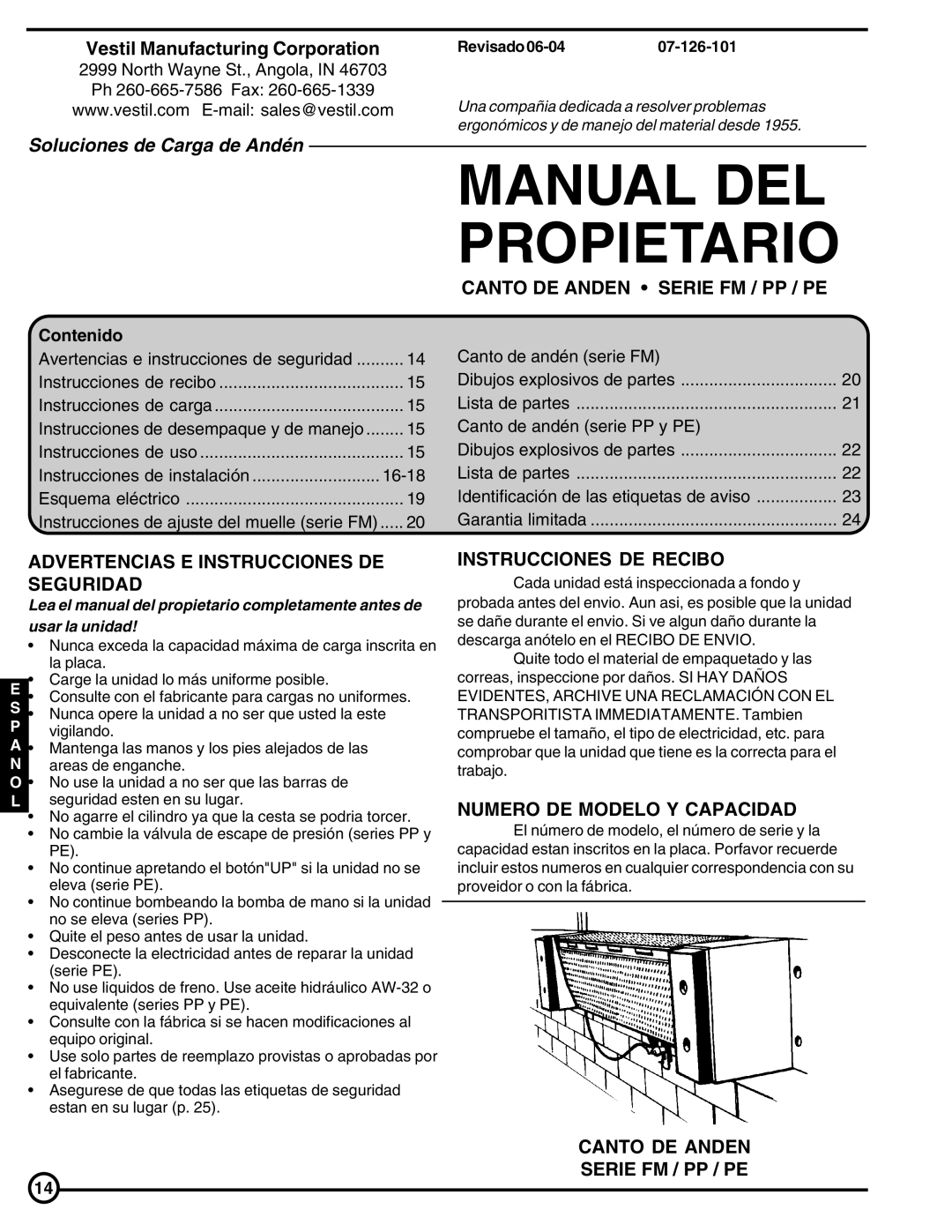 Skil PE Series Canto DE Anden Serie FM / PP / PE, Advertencias E Instrucciones DE Seguridad, Instrucciones DE Recibo 