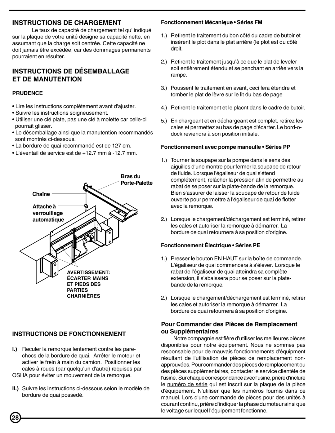 Skil FM Series, PP Series, PE Series owner manual Instructions DE Chargement, Instructions DE Désemballage ET DE Manutention 