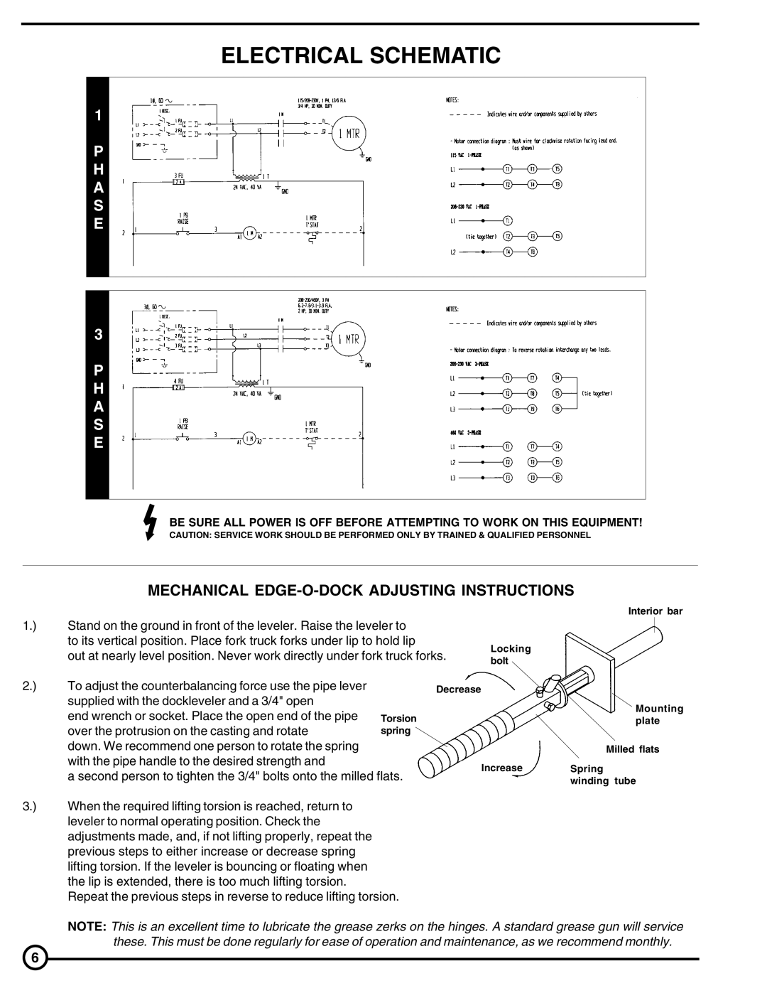 Skil PP Series, FM Series, PE Series owner manual Electrical Schematic, Mechanical EDGE-O-DOCK Adjusting Instructions 