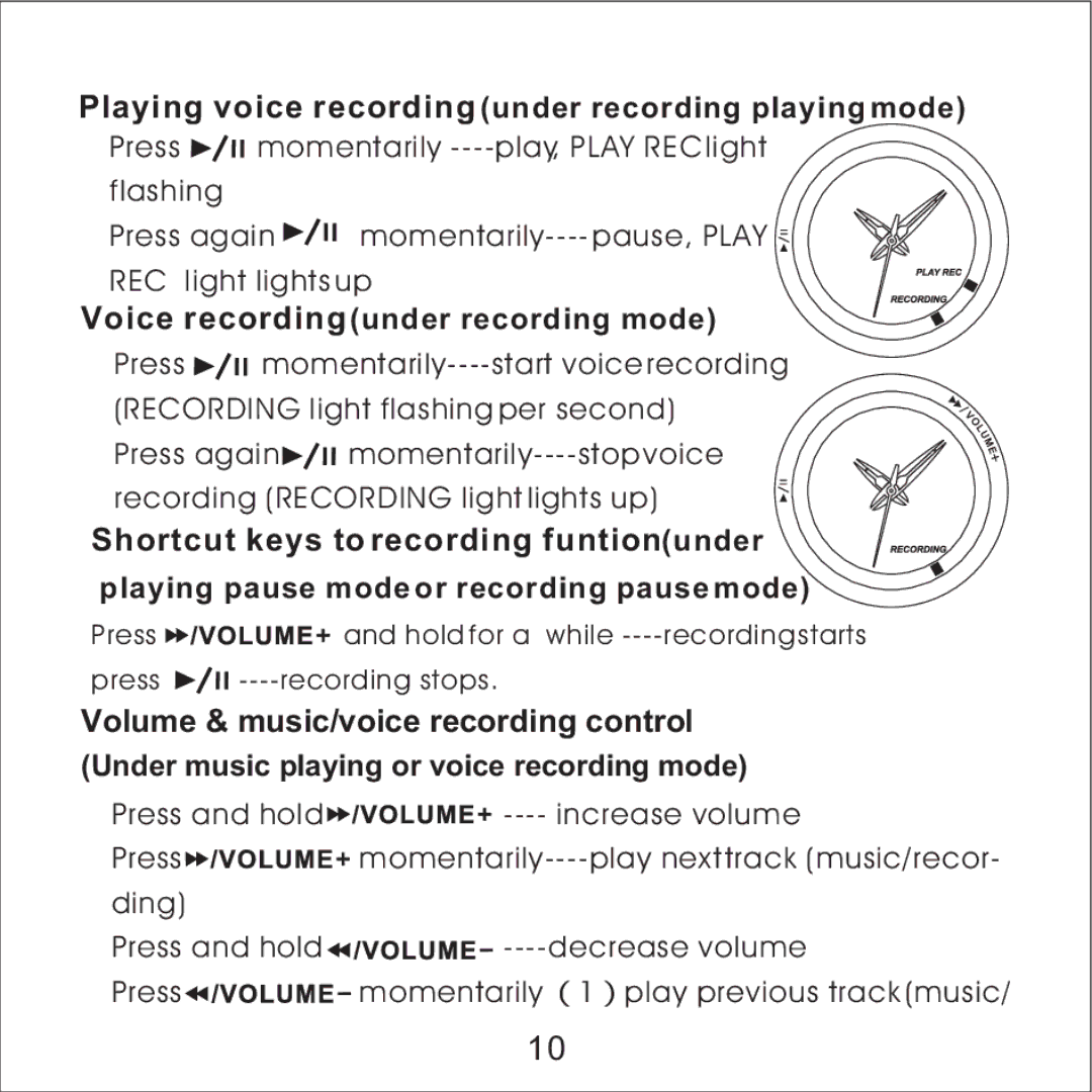 Skullcandy MacGyver manual Shortcut keys to recording funtionunder, Volume & music/voice recording control 