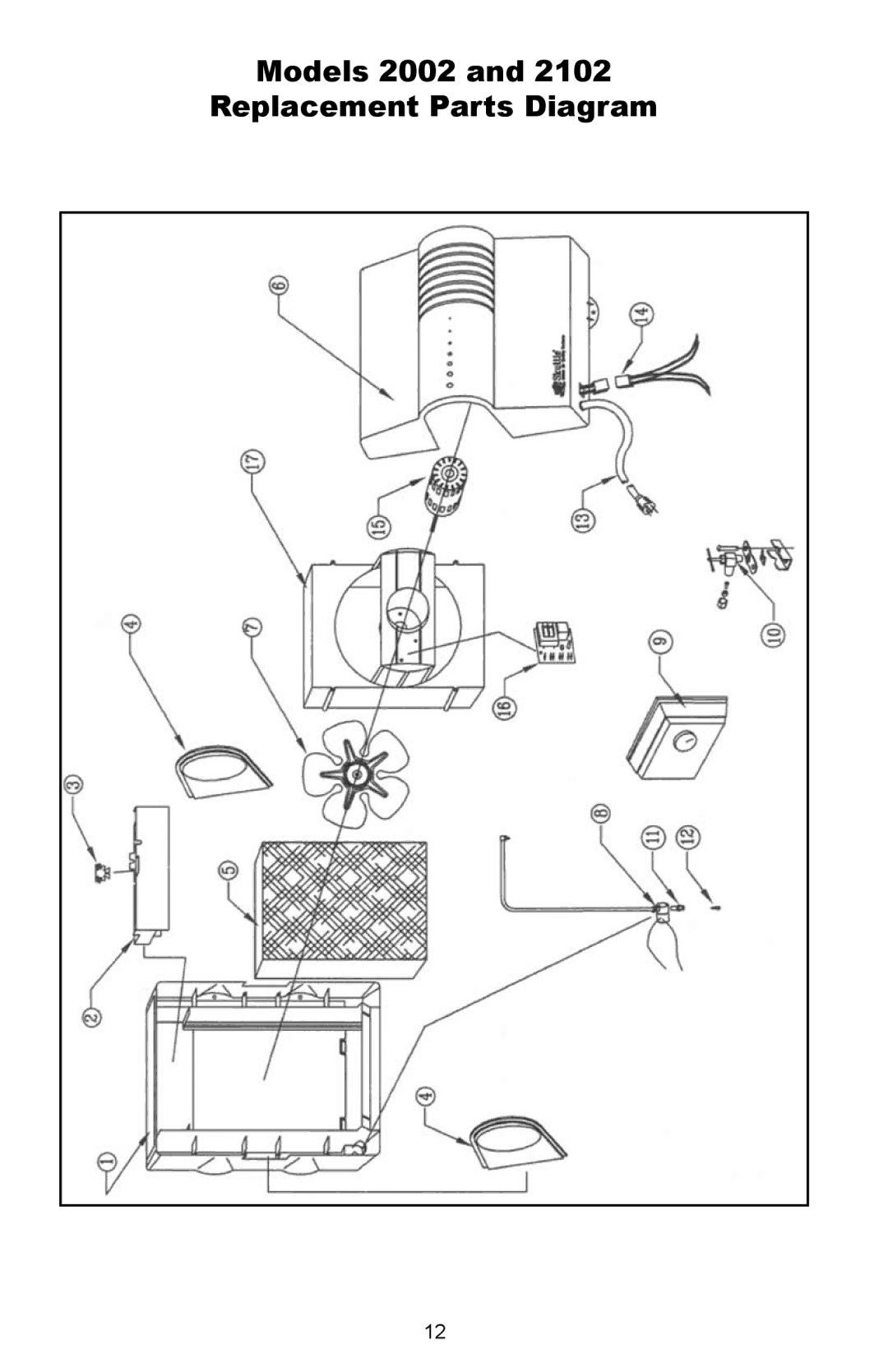 Skuttle Indoor Air Quality Products 2100, 2102 owner manual Models 2002 Replacement Parts Diagram 