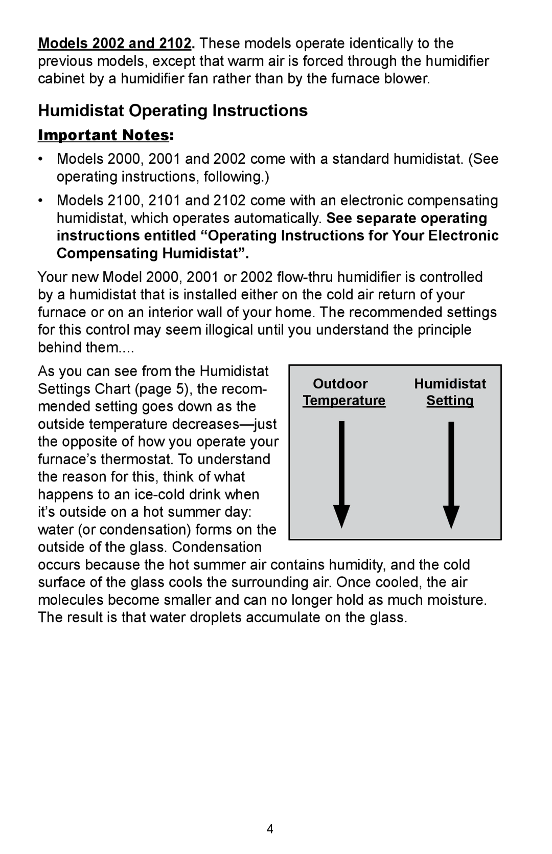 Skuttle Indoor Air Quality Products 2100, 2102 owner manual Humidistat Operating Instructions 