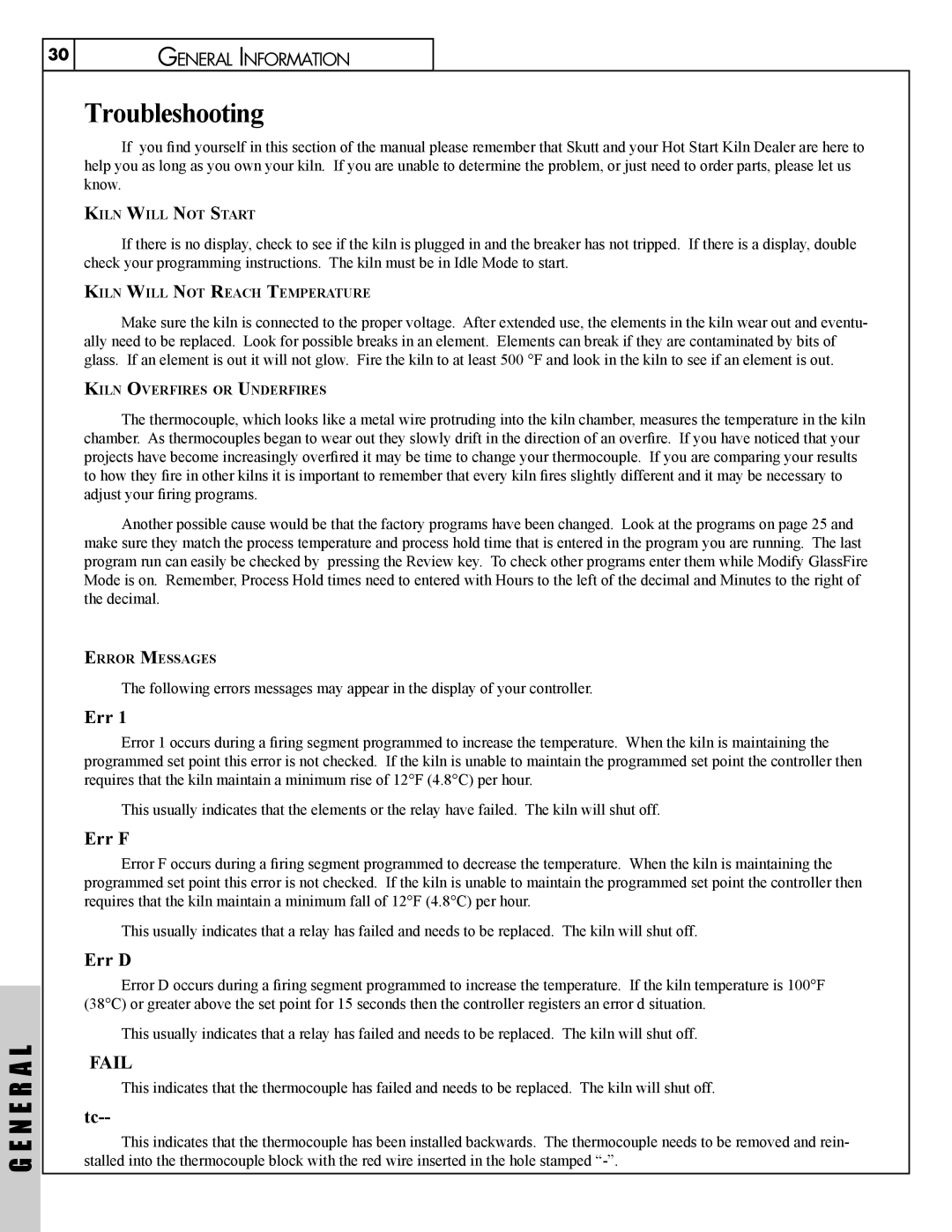 Skuttle Indoor Air Quality Products Klin manual Troubleshooting, Err F, Err D, Fail 