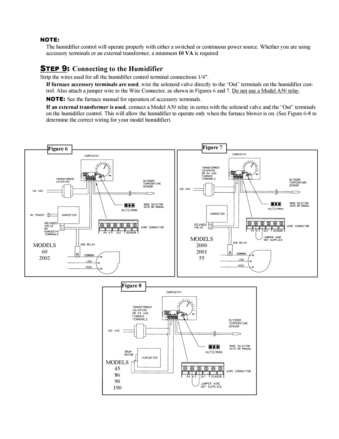 Skuttle Indoor Air Quality Products SEH-7100-000 installation instructions Connecting to the Humidifier 