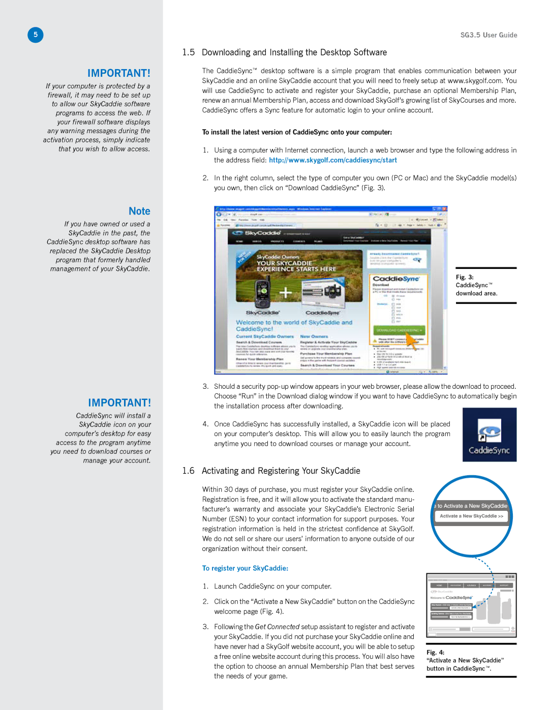 SkyGolf SG3.5 manual Downloading and Installing the Desktop Software, Activating and Registering Your SkyCaddie 