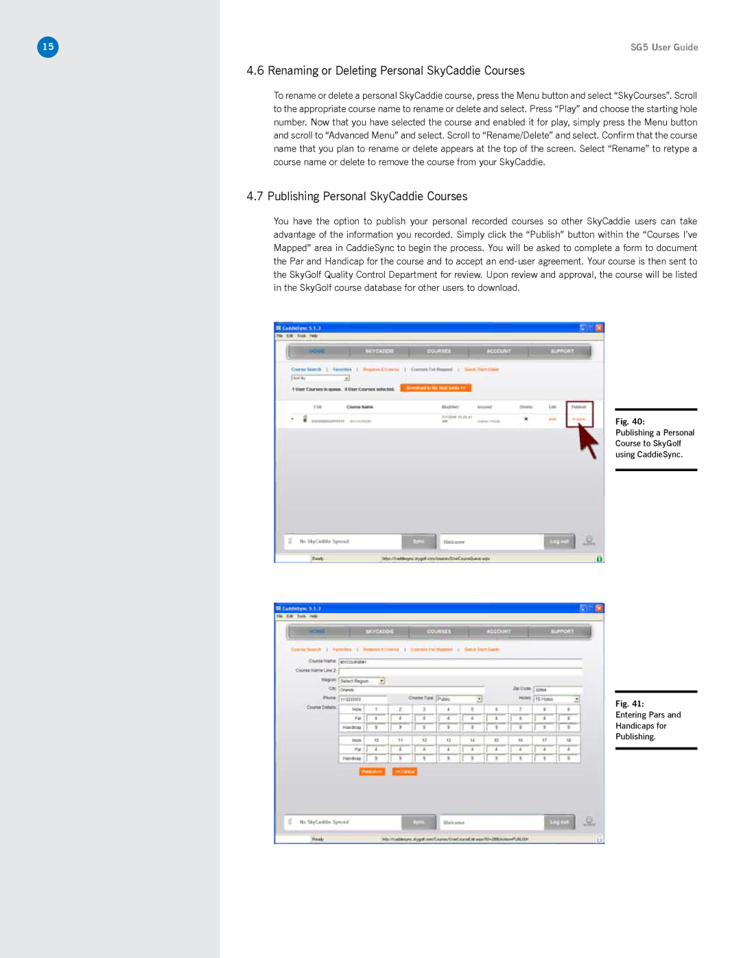 SkyGolf SG5 manual Renaming or Deleting Personal SkyCaddie Courses, Publishing Personal SkyCaddie Courses 