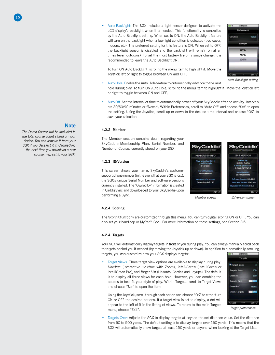 SkyGolf SGX manual Member, 3 ID/Version, Scoring, Targets, Menu, choose Exit 