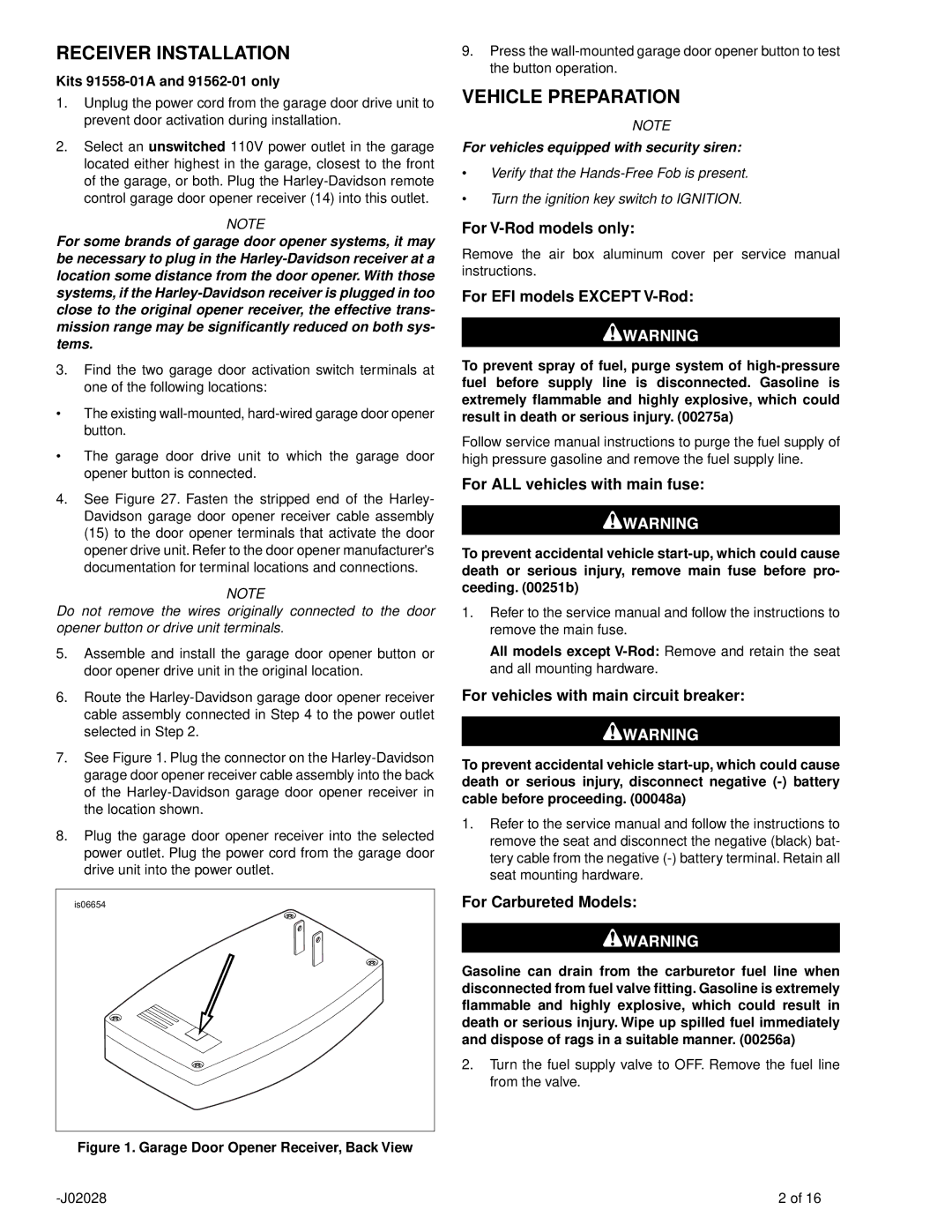 SkyLink 91562-01, 91561-01, 91558-01A service manual Receiver Installation, Vehicle Preparation 