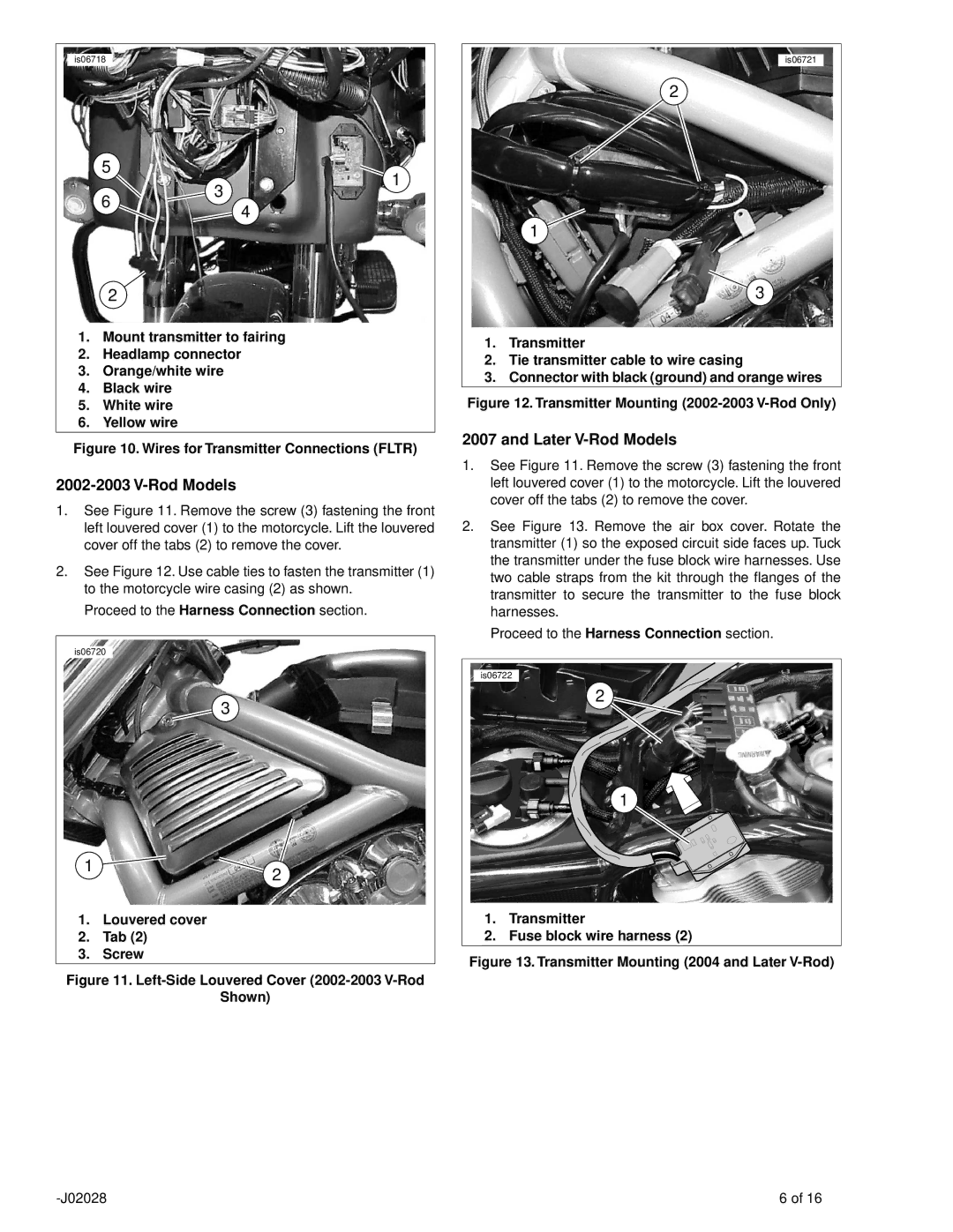 SkyLink 91561-01, 91558-01A, 91562-01 Later V-Rod Models, Louvered cover Tab Screw, Transmitter Fuse block wire harness 