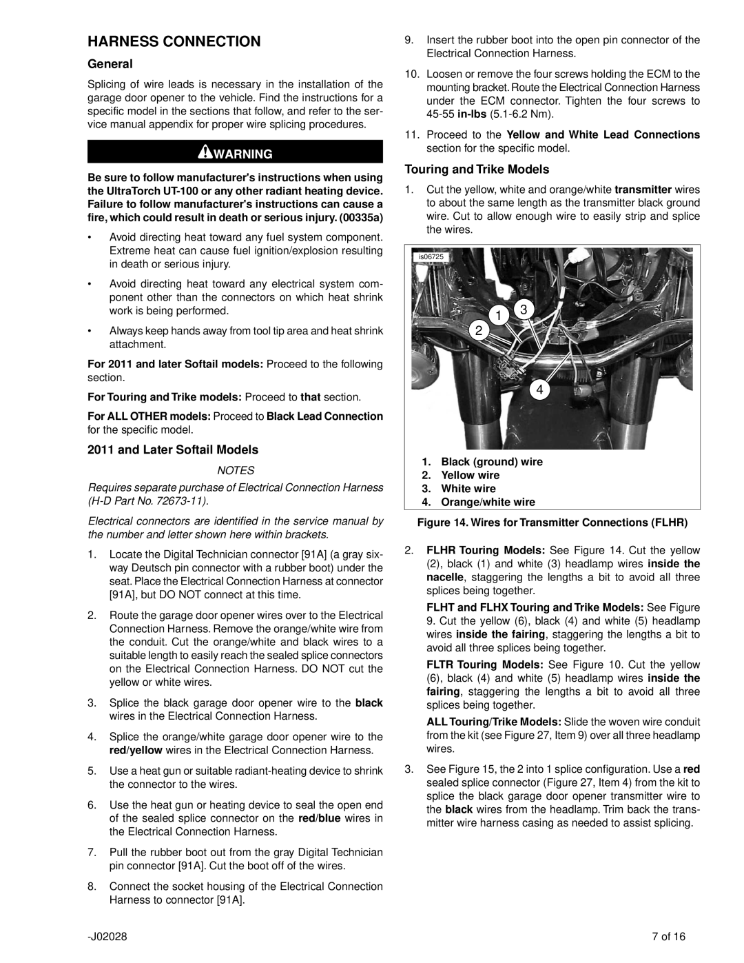 SkyLink 91558-01A, 91561-01, 91562-01 Harness Connection, General, Later Softail Models, Touring and Trike Models 