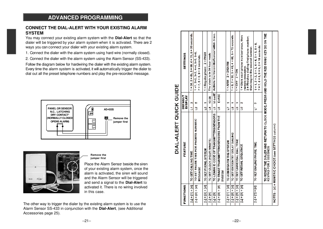 SkyLink AD-433S, Emergency Dialer Dial-Alert manual Connect the DIAL-ALERT with Your Existing Alarm System 