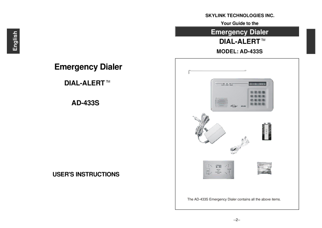 SkyLink AD-433S, Emergency Dialer Dial-Alert manual 