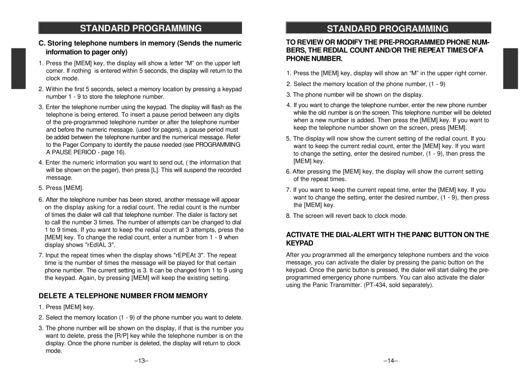 SkyLink AD-433S manual Delete a Telephone Number from Memory, Activate the DIAL-ALERT with the Panic Button on the Keypad 