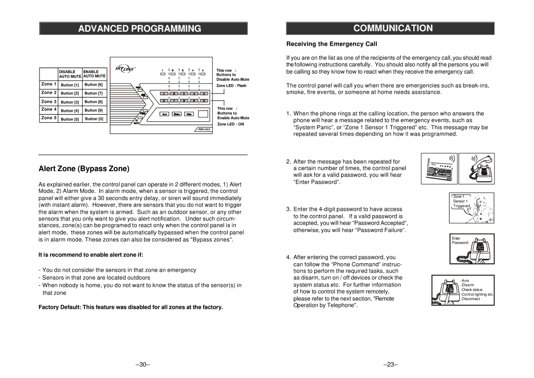 SkyLink am-100 Advanced Programming Communication, Receiving the Emergency Call, It is recommend to enable alert zone if 