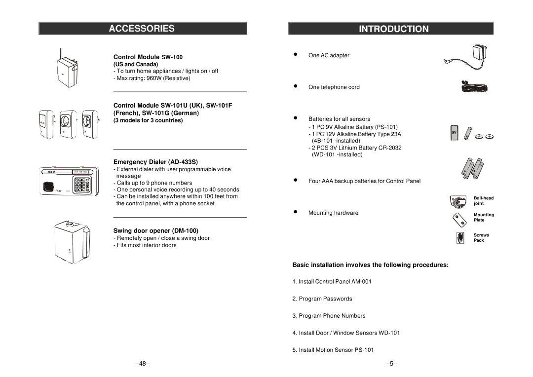 SkyLink am-100 manual Accessories Introduction 