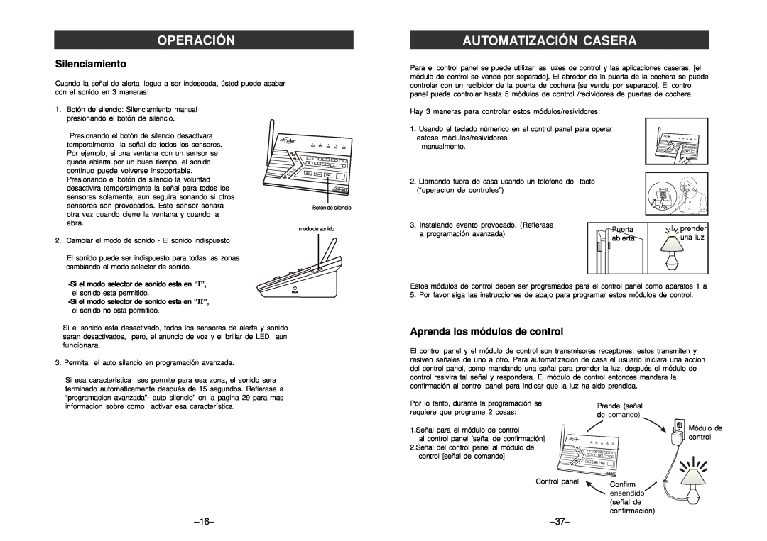 SkyLink am-100 manual Silenciamiento, Aprenda los módulos de control, Operación, Automatización Casera 