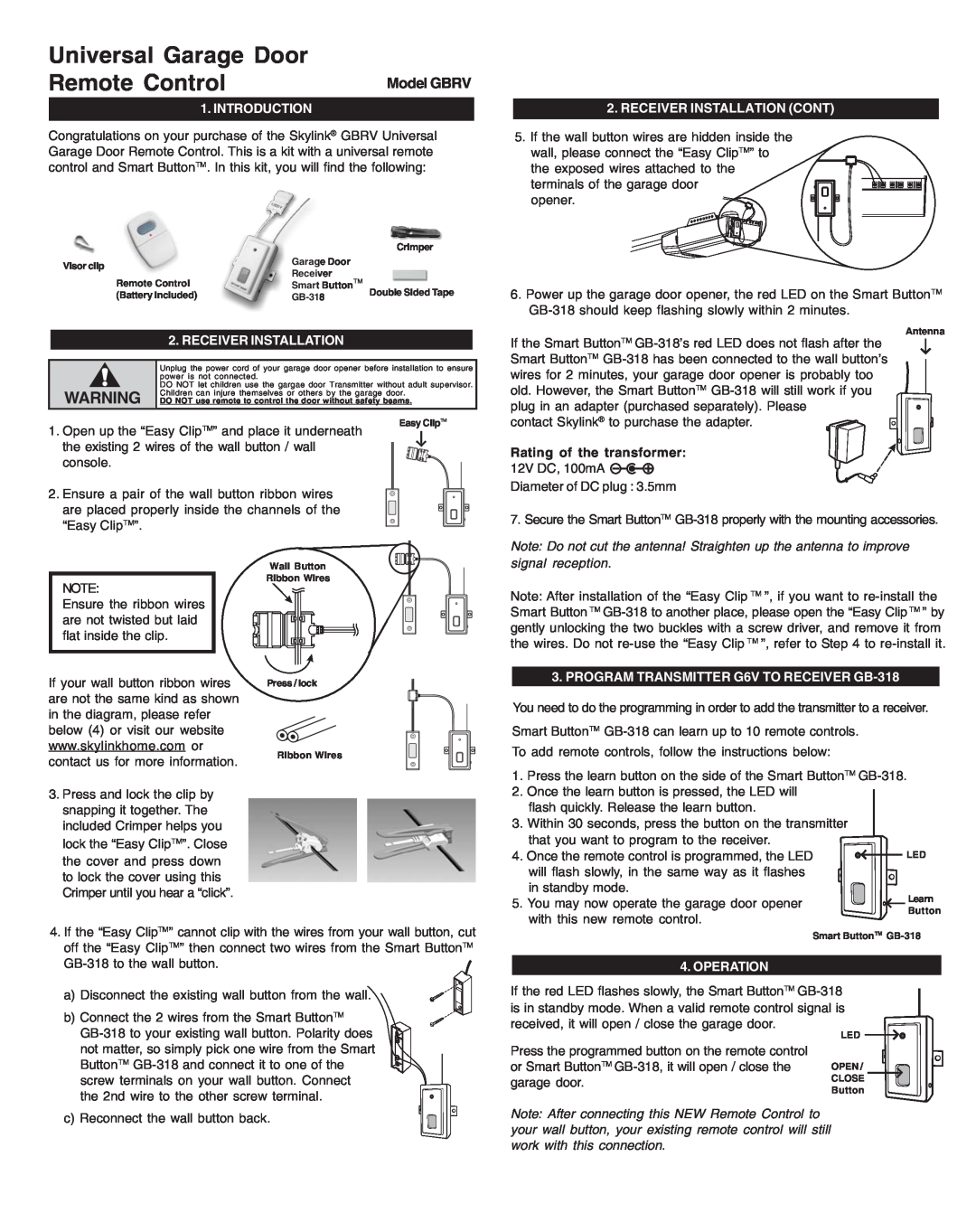 SkyLink GBRV manual Introduccion, Instalacion Del Recibidor Cont, Nota, Asegurese de que los, cables no se doblen y 
