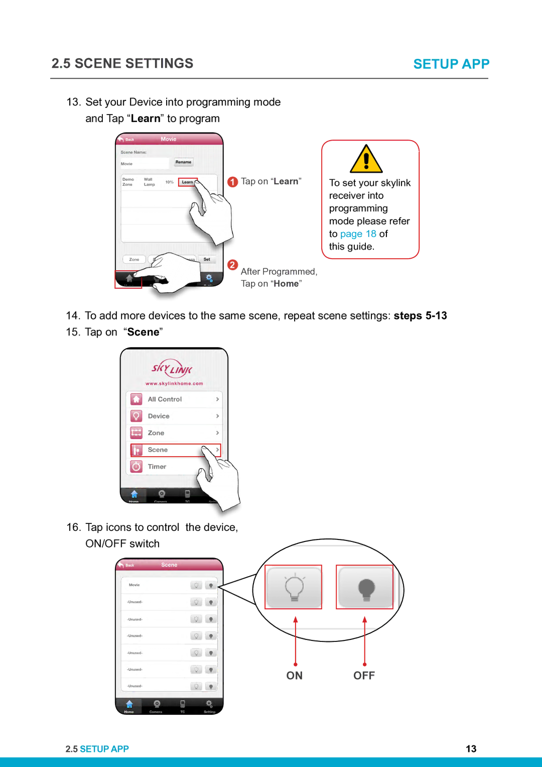 SkyLink HU-318 setup guide On OFF 