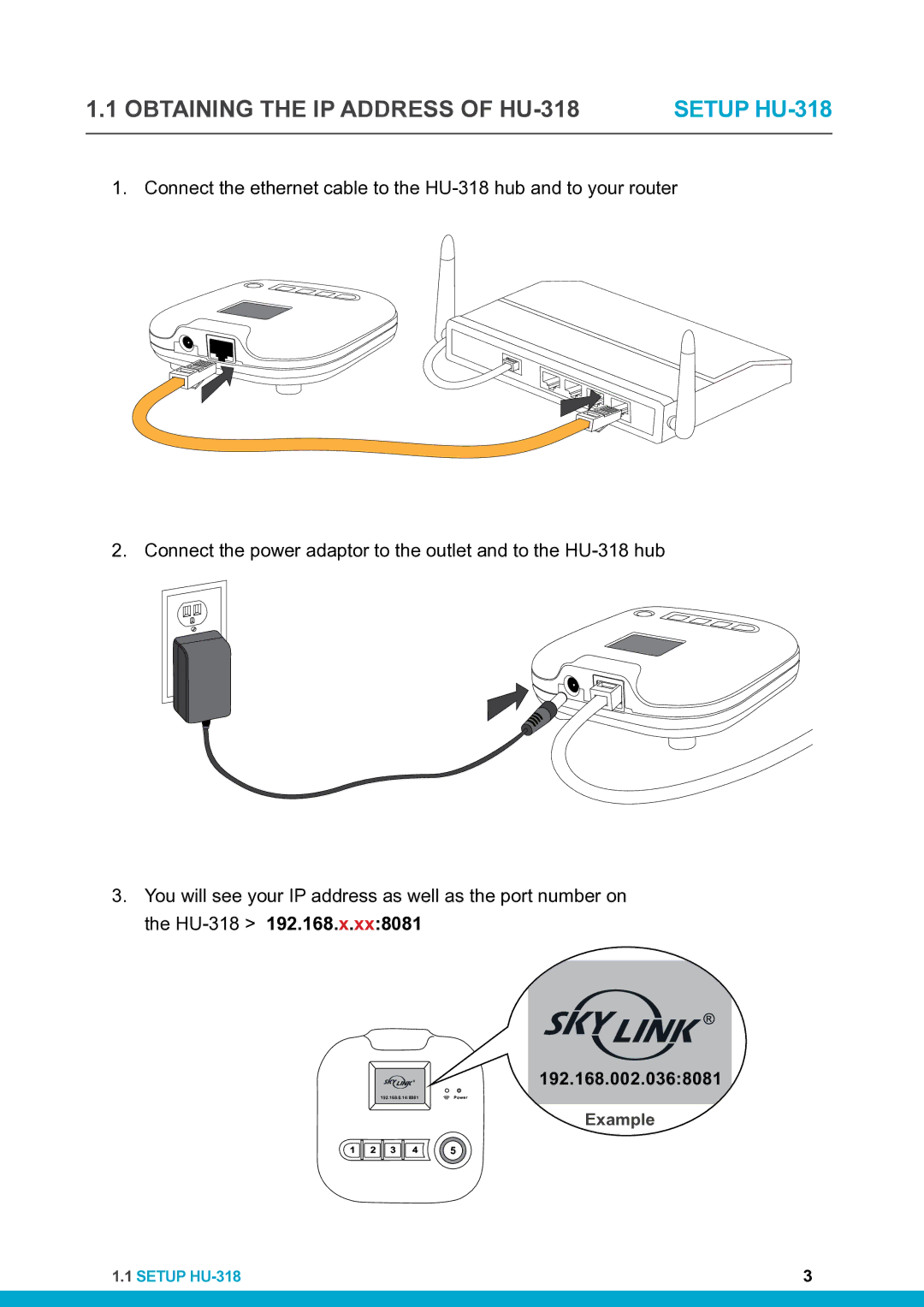 SkyLink setup guide Obtaining the IP Address of HU-318, Setup HU-318 