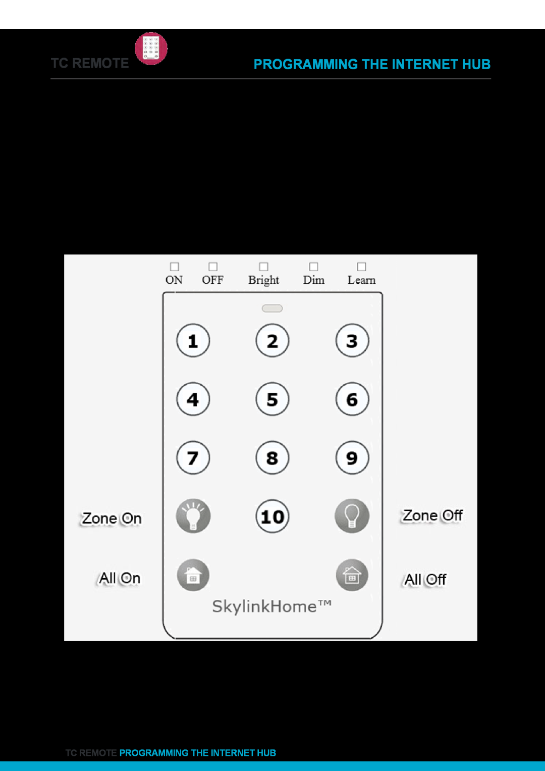SkyLink HU-318 user manual Tc Remote, Programming The Internet Hub, Program TC to Wireless Modules 
