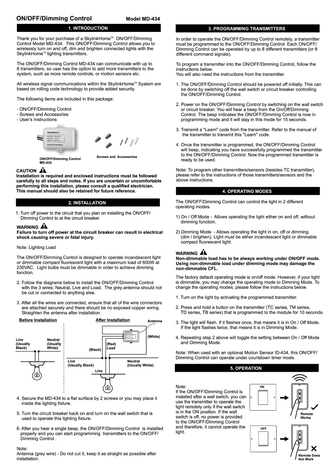 SkyLink MD-434 manual 