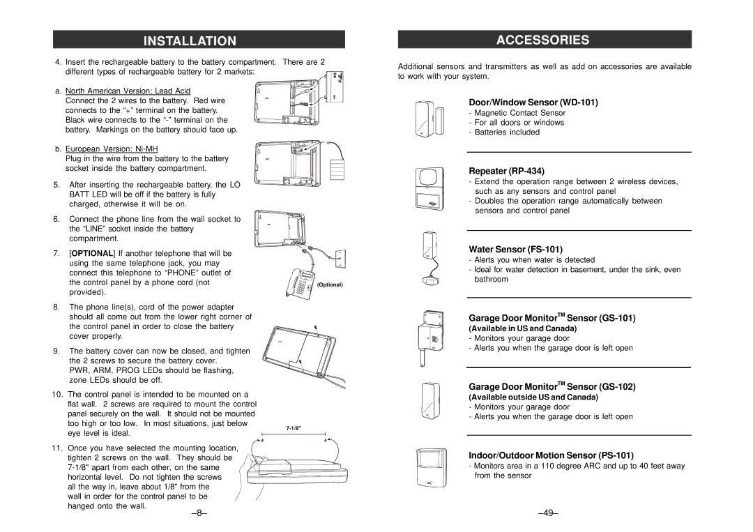 SkyLink ML-100, ML-001 manual Installation Accessories 