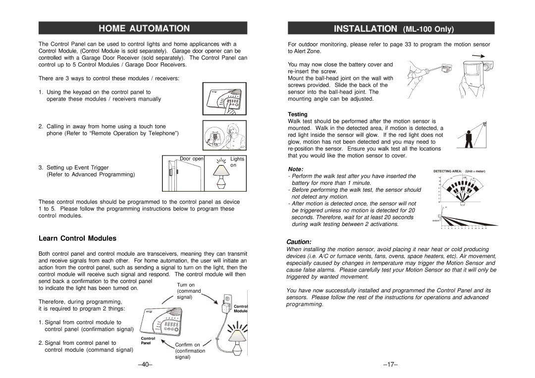 SkyLink ML-001, ML-100 manual Learn Control Modules, Control module command signal 