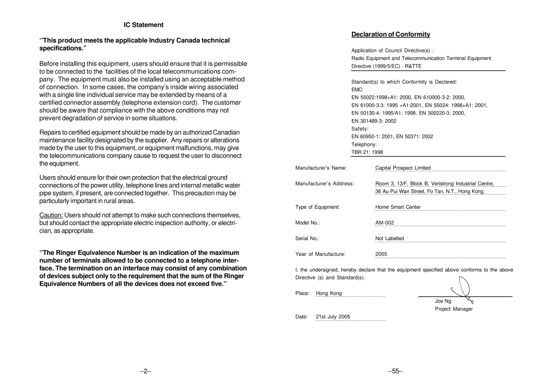 SkyLink ML-100, ML-001 manual Declaration of Conformity, Emc 