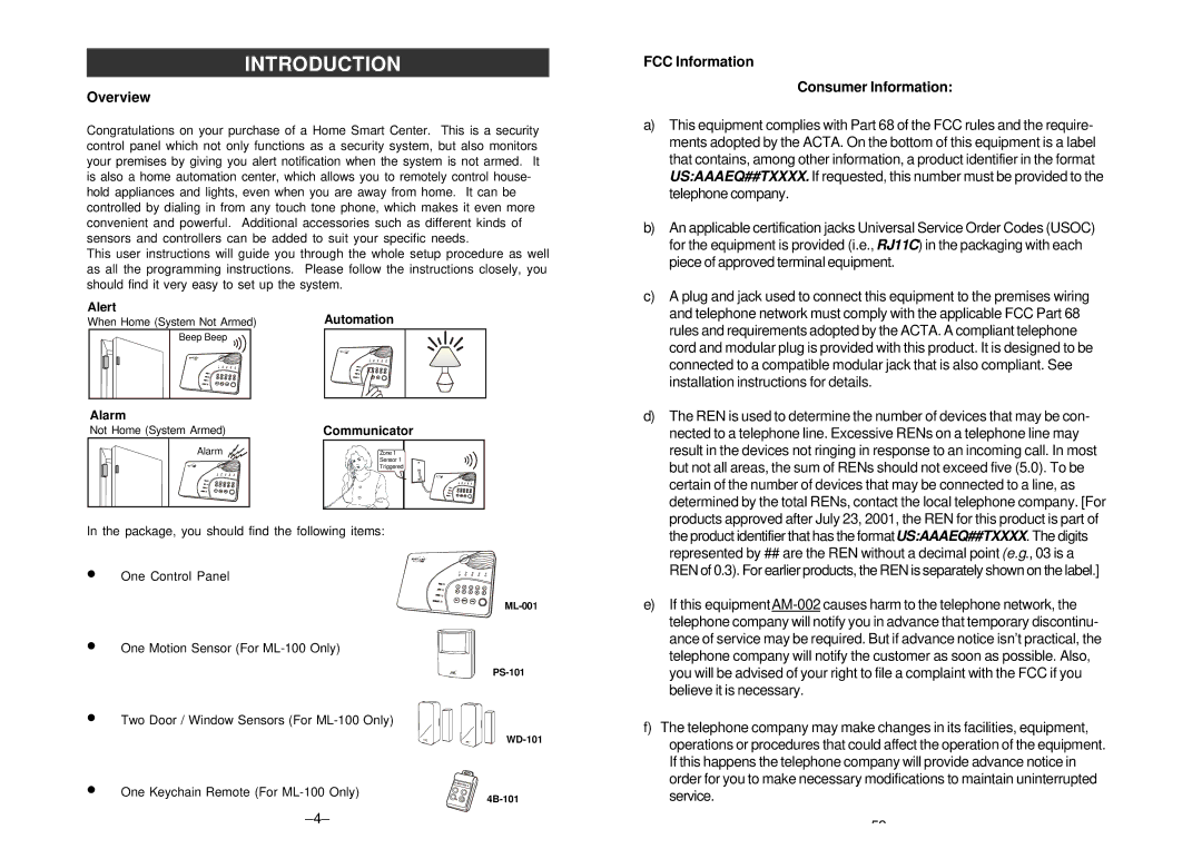 SkyLink ML-100, ML-001 manual Introduction, Overview, FCC Information Consumer Information 