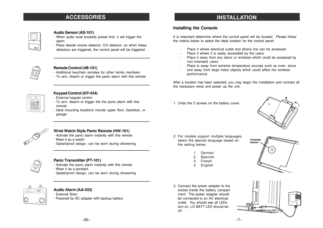 SkyLink ML-001, ML-100 manual Installation, Installing the Console 