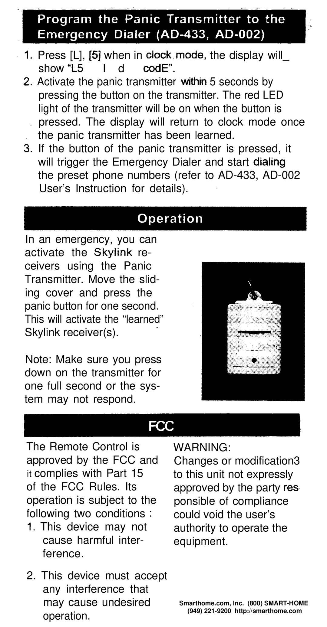 SkyLink PT-434 manual Operation 