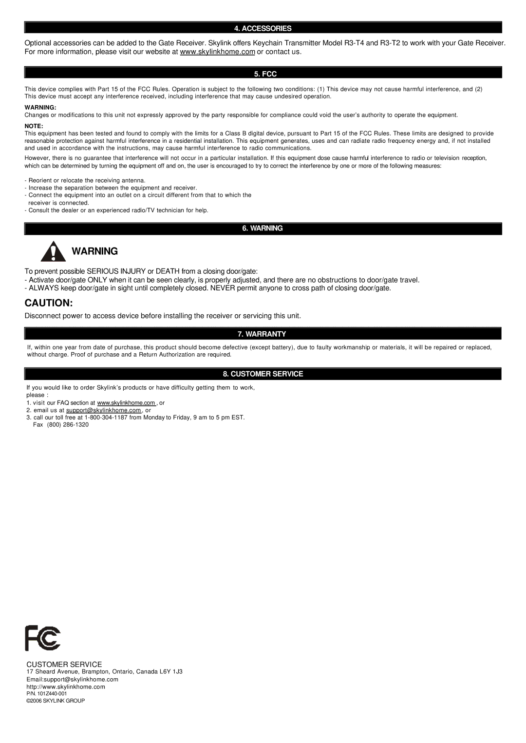 SkyLink R4G manual Accessories, Warranty, Customer Service 